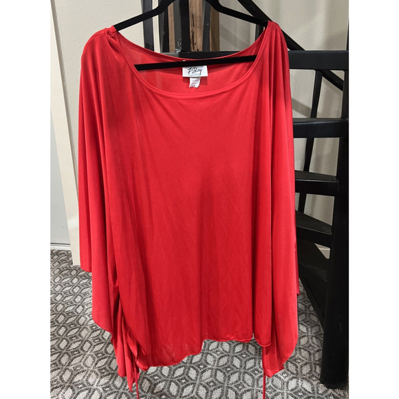 Vintage F.Shaw Shaw Poncho Silky Red - Picture 1 of 10